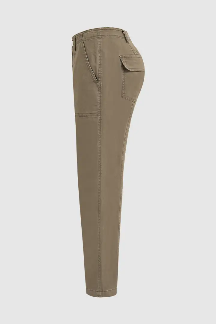 ⚡FINAL SALE⚡- Solid Stitch Detail Mid Waist Barrel Leg Pants Without Belt