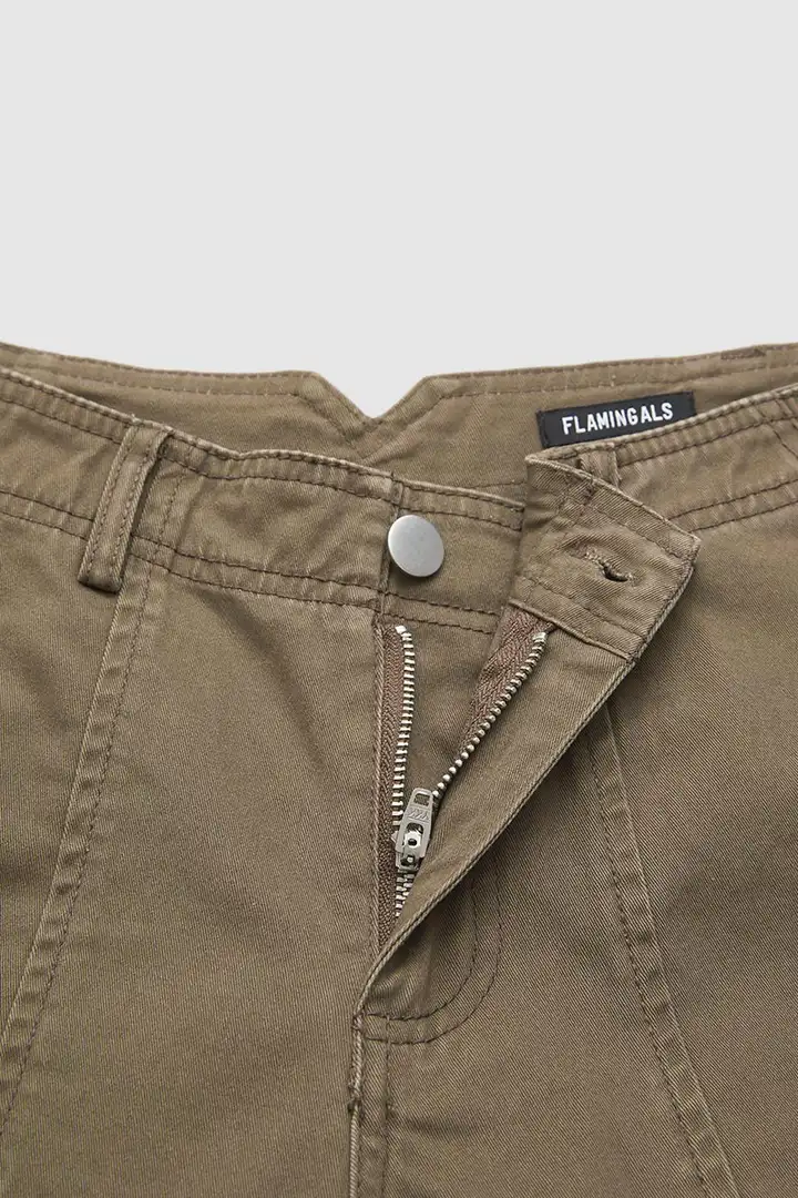 ⚡FINAL SALE⚡- Solid Stitch Detail Mid Waist Barrel Leg Pants Without Belt