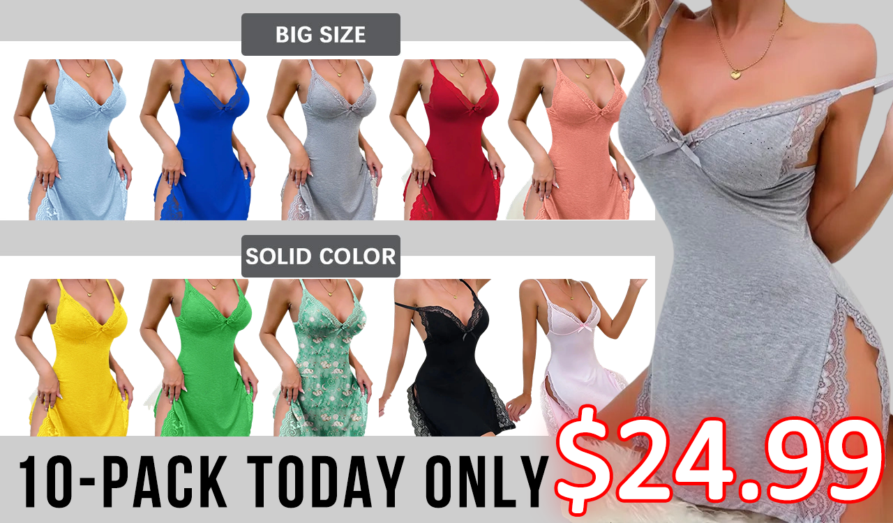 💝Last Day Promotion⚡Lace Trim Slit Bowknot Decor Sleep Dress Lingerie Party Sleeveless Low Cut Breathable