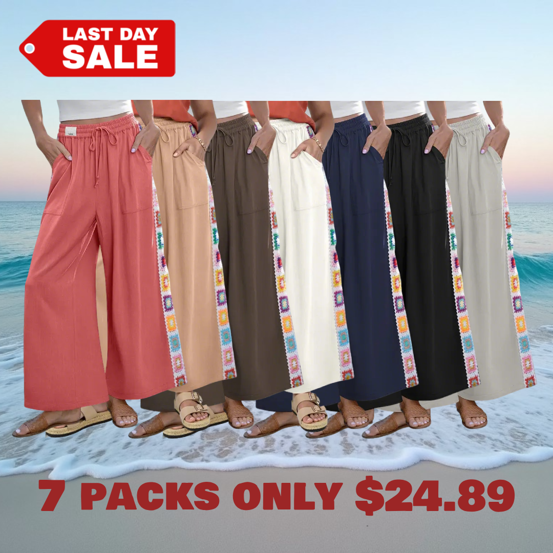 Special Sale🌴Women's Wide Leg Linen Pants Drawstring Pocket Boho Beach Pants