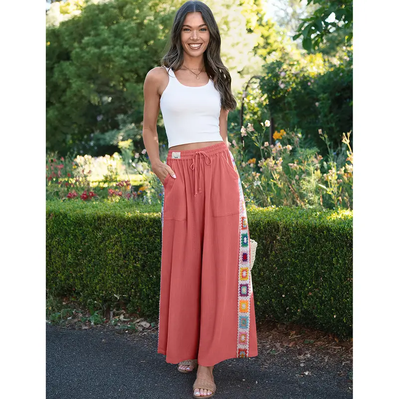 Special Sale🌴Women's Wide Leg Linen Pants Drawstring Pocket Boho Beach Pants