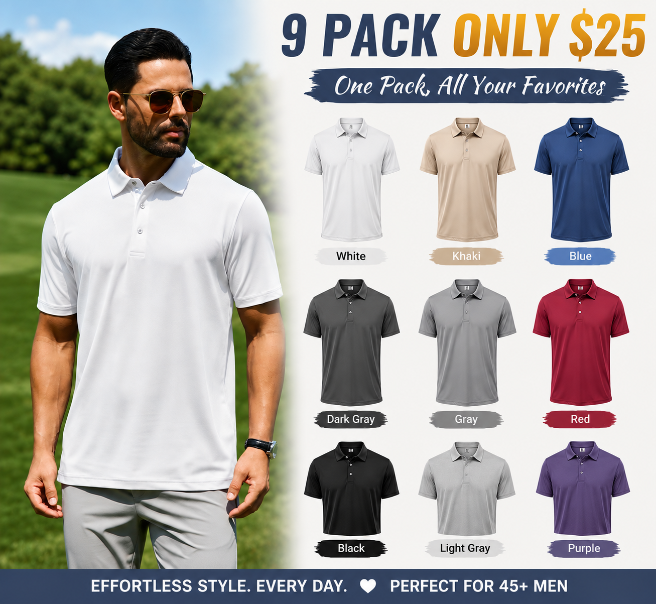 Men's Polo Shirts – Soft Breathable Cotton, Short Sleeve, Comfortable Casual Fit