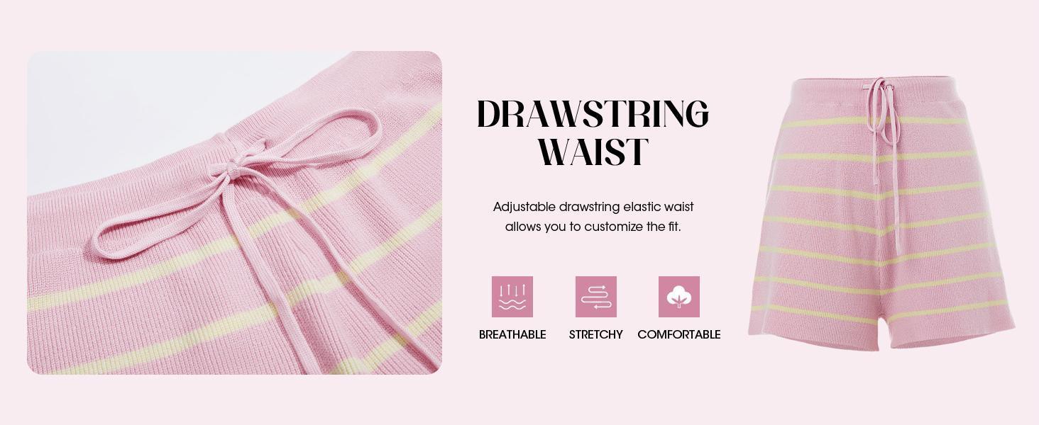 Imily Bela Women's Striped 2 Piece Outfits Oversized Batwing Short Sleeve Tops High Waisted Shorts Summer Knit Lounge Short Sets