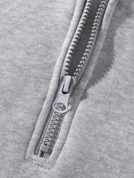 Men's Plain Two-piece Sweatsuit Set, Basic Regular Fit Casual Drop Shoulder Half Zip Hoodie & Pocket Drawstring Sweatpants, Men's Clothing