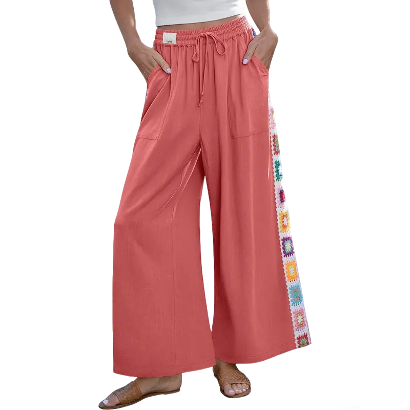Special Sale🌴Women's Wide Leg Linen Pants Drawstring Pocket Boho Beach Pants