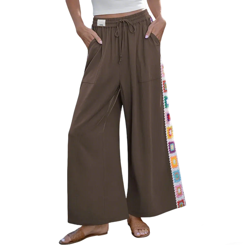 Special Sale🌴Women's Wide Leg Linen Pants Drawstring Pocket Boho Beach Pants