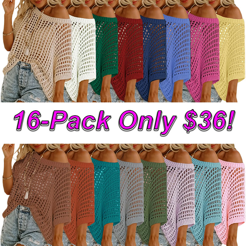 🔥Last day promotion🔥Women's Scoop Neck Crochet Knit Short Sleeve Sweater Top