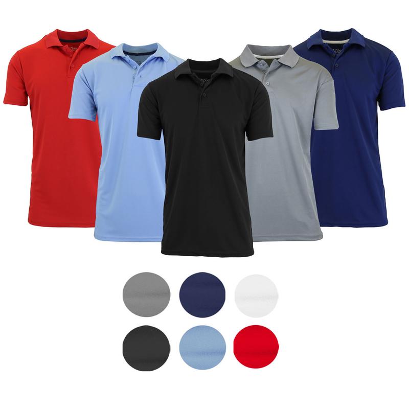 Men's 5-Pack Dry Fit Moisture-Wicking FabricPolo Collar Shirt Menswear Stylish Ribbed Sleeve