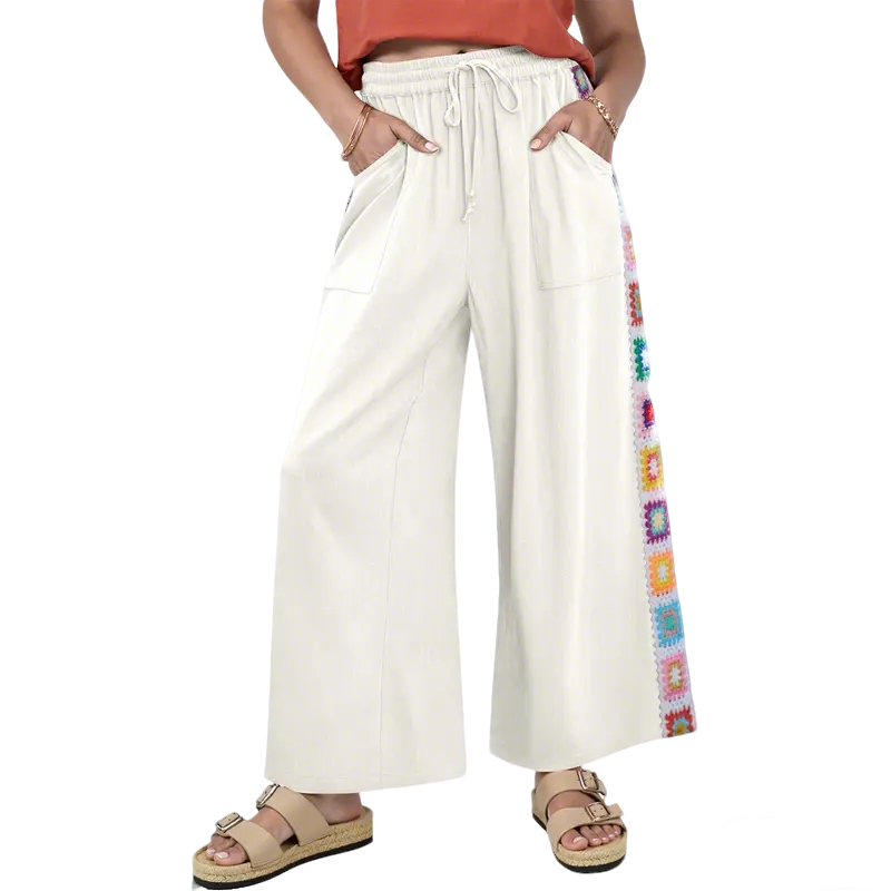 Special Sale🌴Women's Wide Leg Linen Pants Drawstring Pocket Boho Beach Pants
