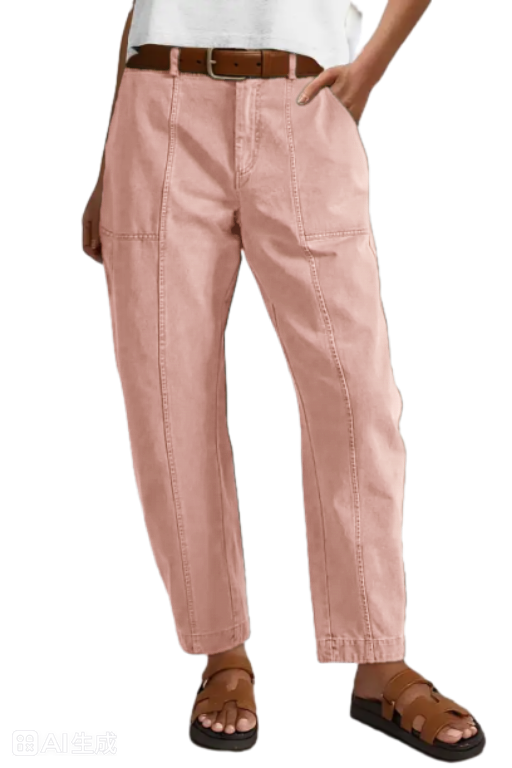 ⚡FINAL SALE⚡- Solid Stitch Detail Mid Waist Barrel Leg Pants Without Belt