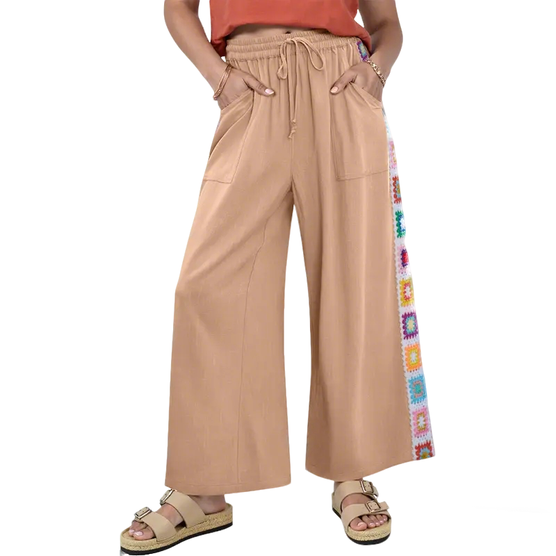 Special Sale🌴Women's Wide Leg Linen Pants Drawstring Pocket Boho Beach Pants