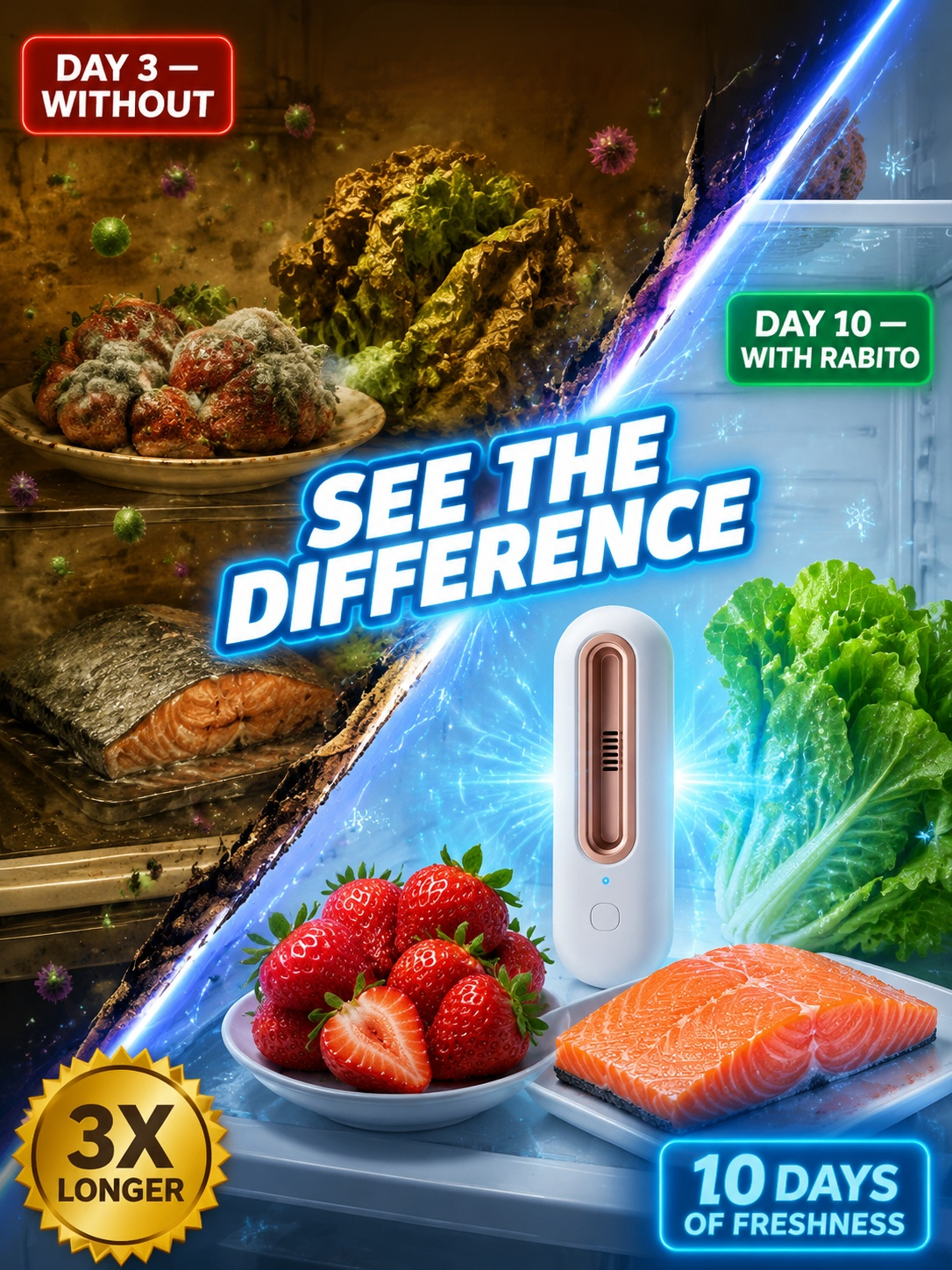 👍Smart Refrigerator Deodorizer & Food Preserver - Keeps Produce Fresh 3X Longer (USB Rechargeable)