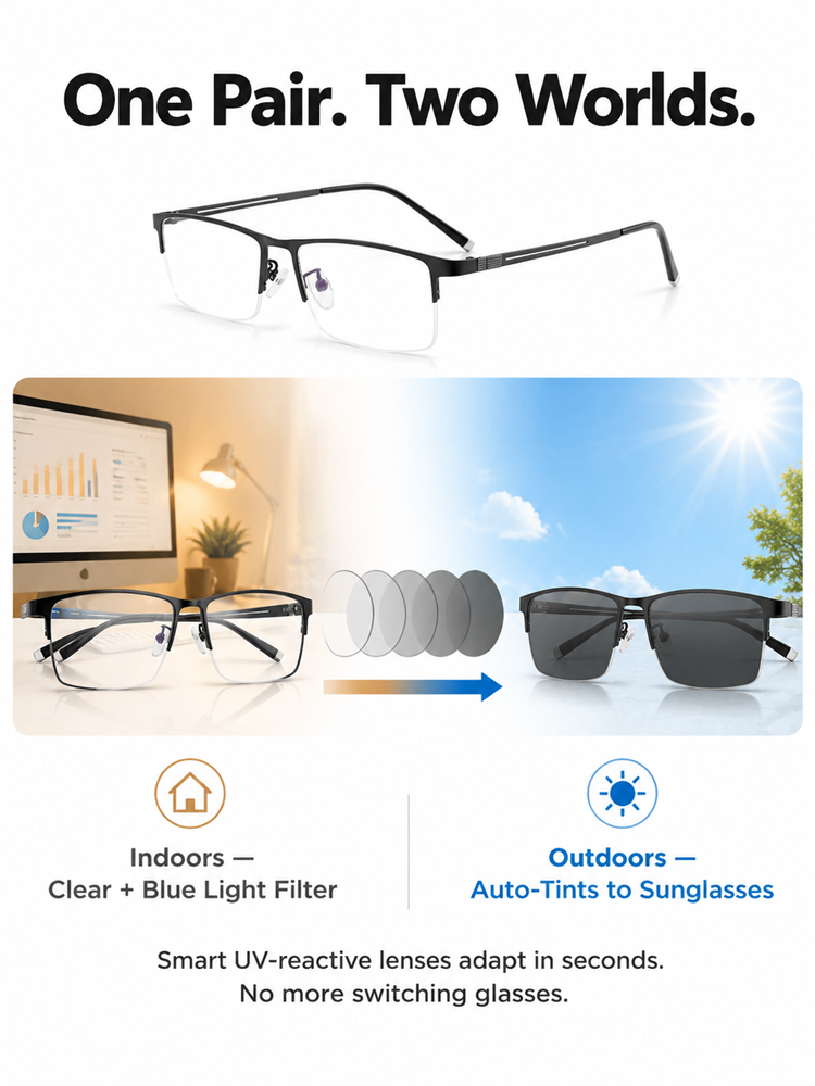 👍Ultra-Light Titanium Smart Progressive Readers: Auto-Focus & Photochromic Lenses