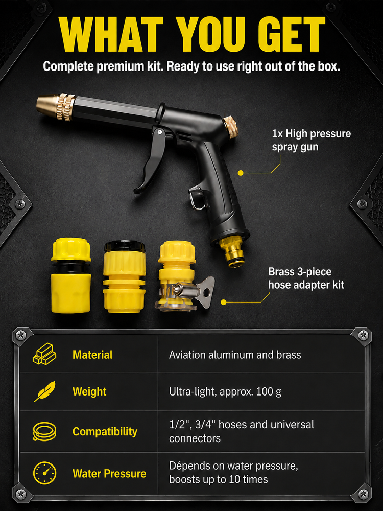 Hose‑Powered High‑Pressure Washer Nozzle | No‑Gas No‑Electric Garden Hose Cleaning Tool