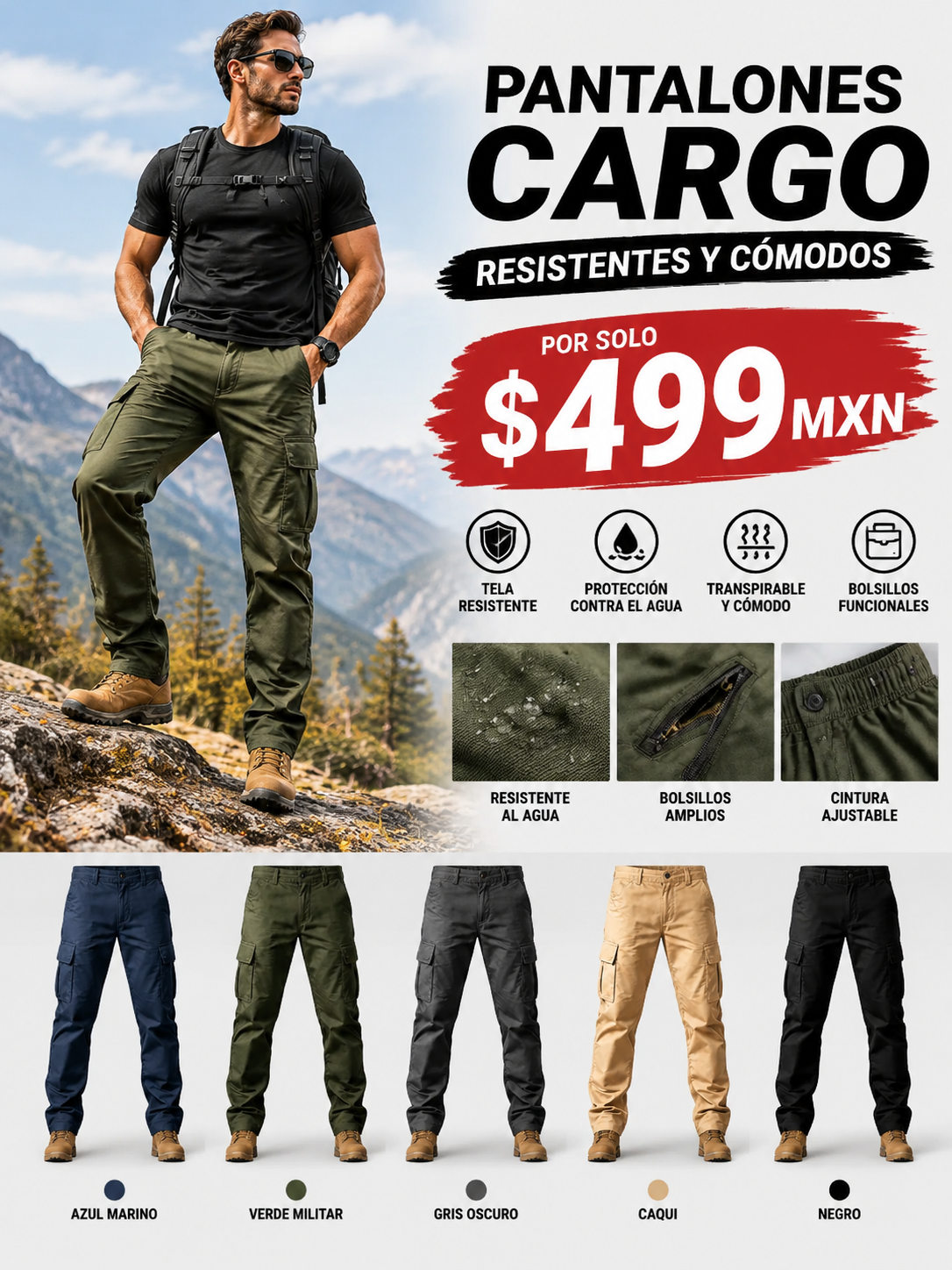 LA Police Gear - Pantalones tácticos impermeables para hombre con pretina elástica | Pantalones tácticos EDC de senderismo resistentes al agua, ligeros y duraderos para hombre