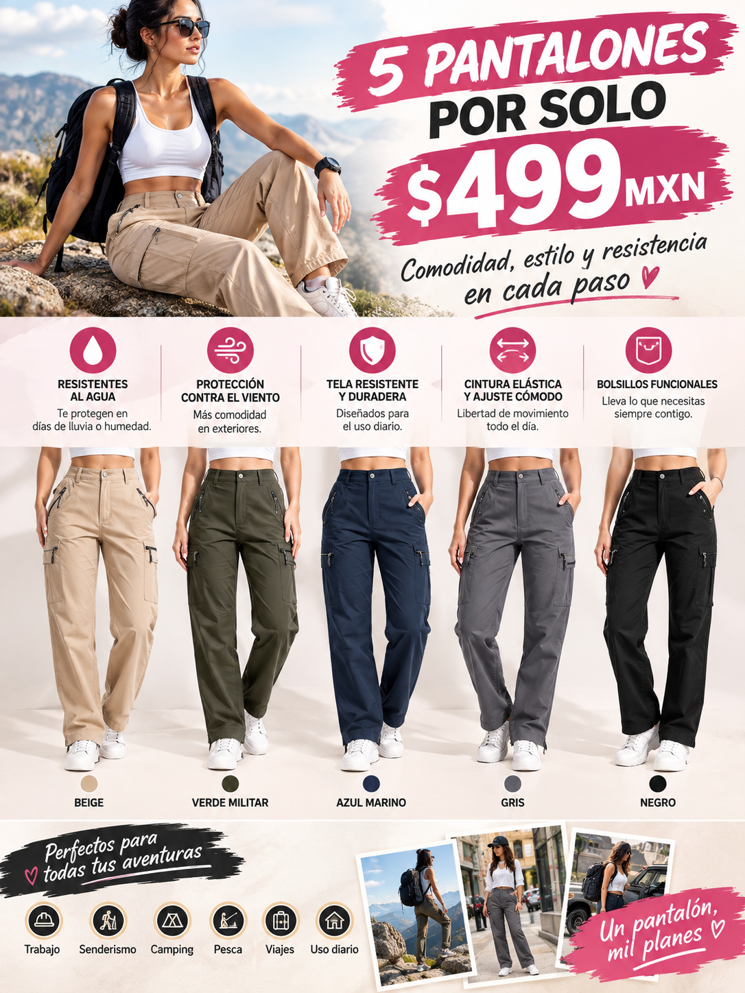 Pantalón táctico para mujer, diseñado para brindar comodidad, resistencia y funcionalidad en actividades outdoor o uso diario