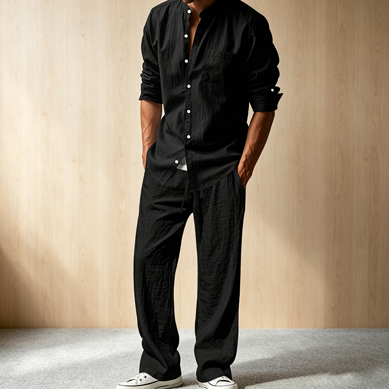 Men's linen casual two-piece set, lightweight summer beachwear