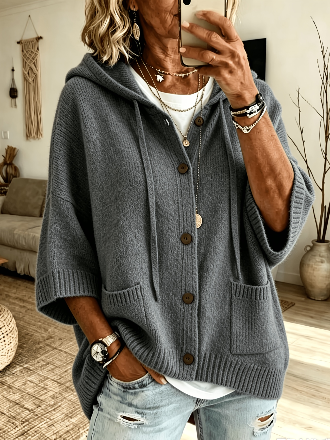 CLEARANCE SALE🔥 Women's Casual Hoodie Cotton Plain Long Sleeve Comfy Cardigan