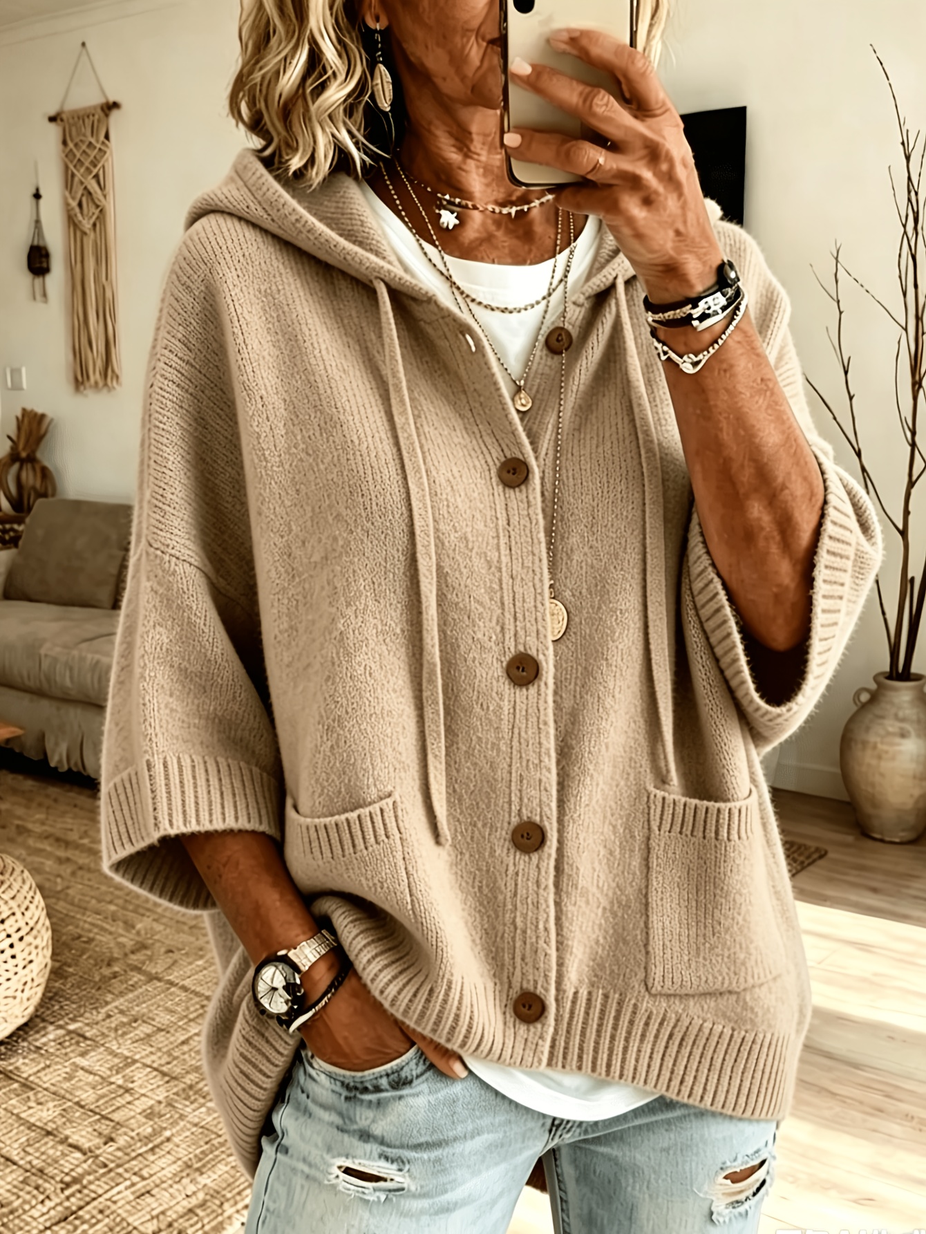 CLEARANCE SALE🔥 Women's Casual Hoodie Cotton Plain Long Sleeve Comfy Cardigan