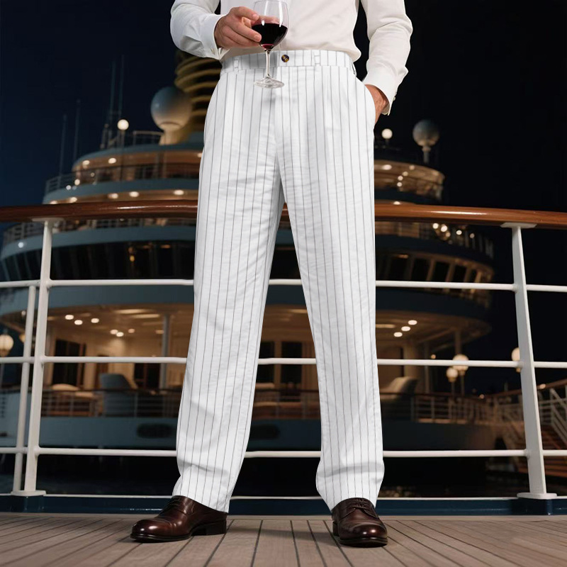 Men's pinstripe casual dress pants | Summer vacation loose casual pants
