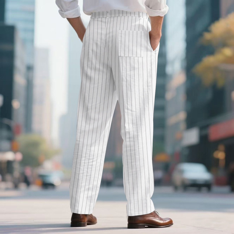 Men's pinstripe casual dress pants | Summer vacation loose casual pants