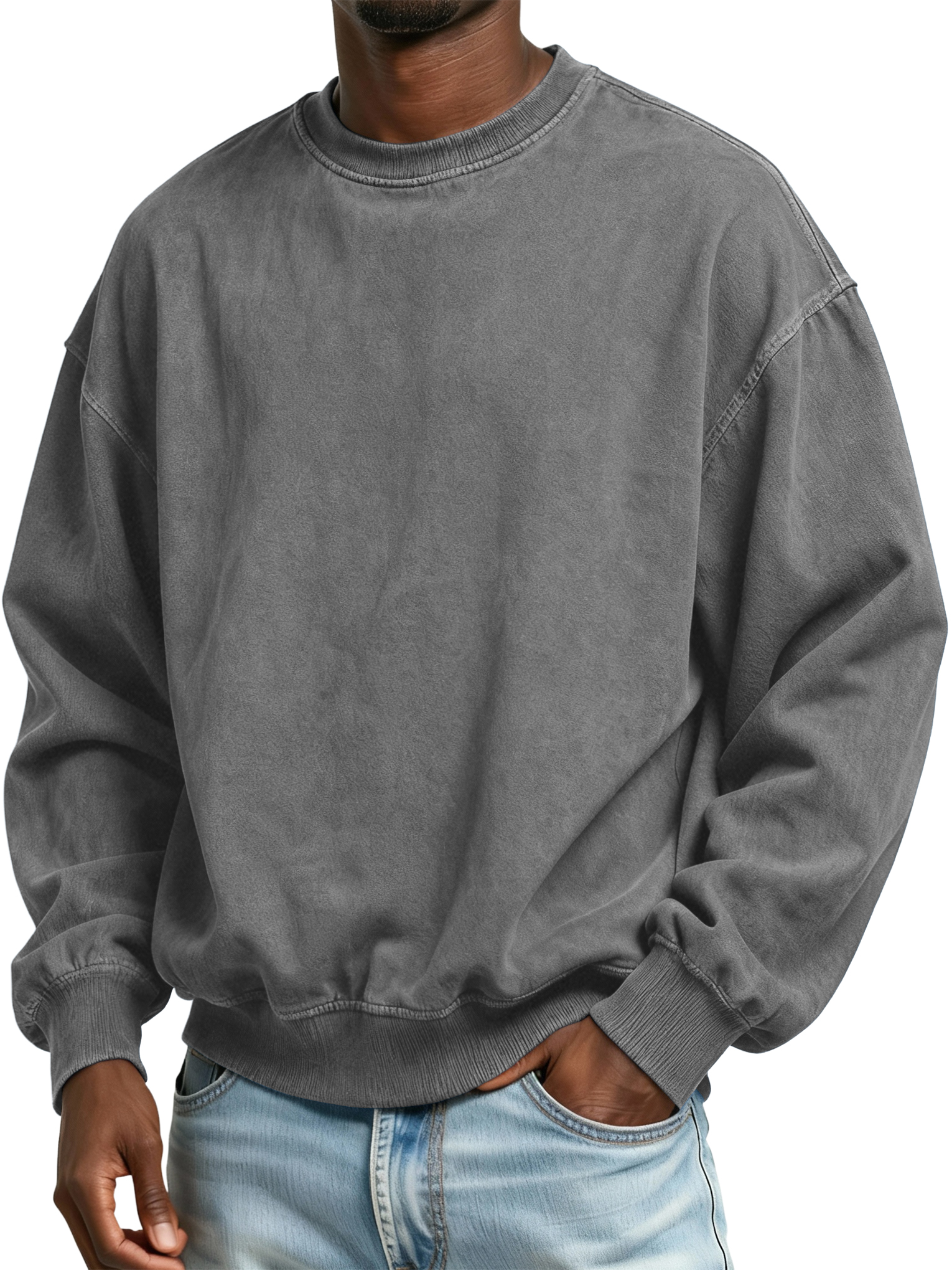 Men's Vintage Washed Distressed Batik Cotton Crew Neck Long Sleeve Sweatshirt-Comfort & Reliable