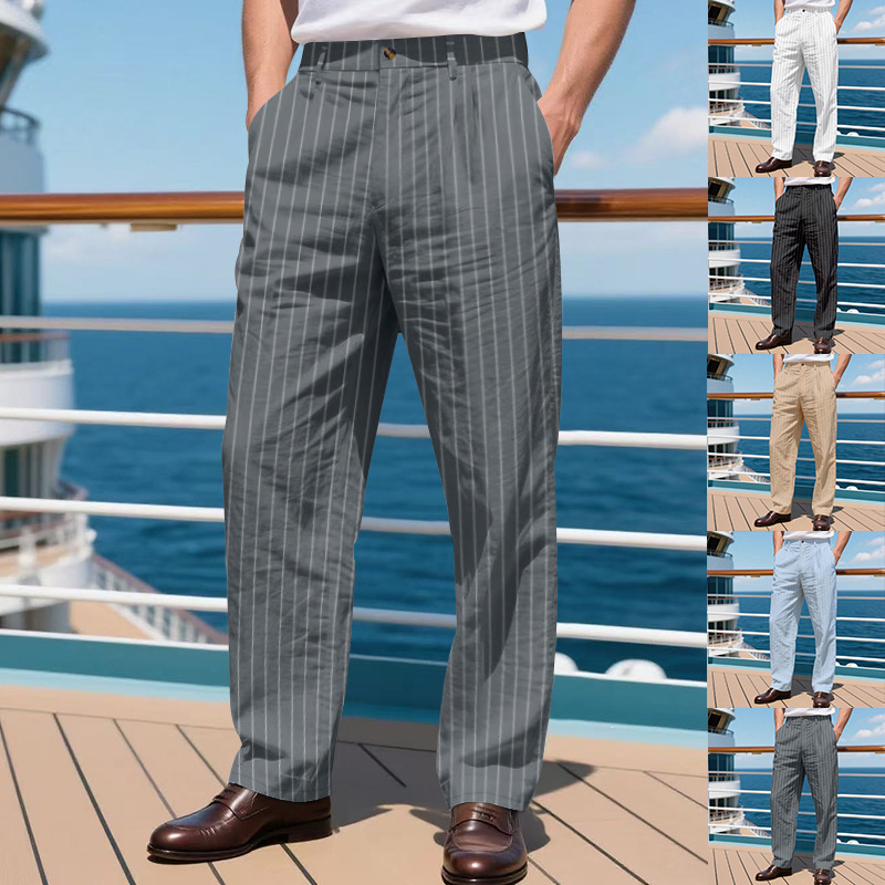 Men's pinstripe casual dress pants | Summer vacation loose casual pants