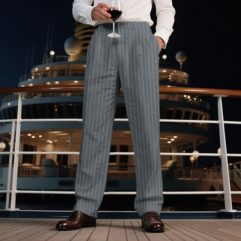 Men's pinstripe casual dress pants | Summer vacation loose casual pants