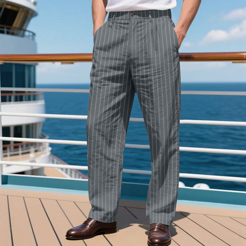 Men's pinstripe casual dress pants | Summer vacation loose casual pants