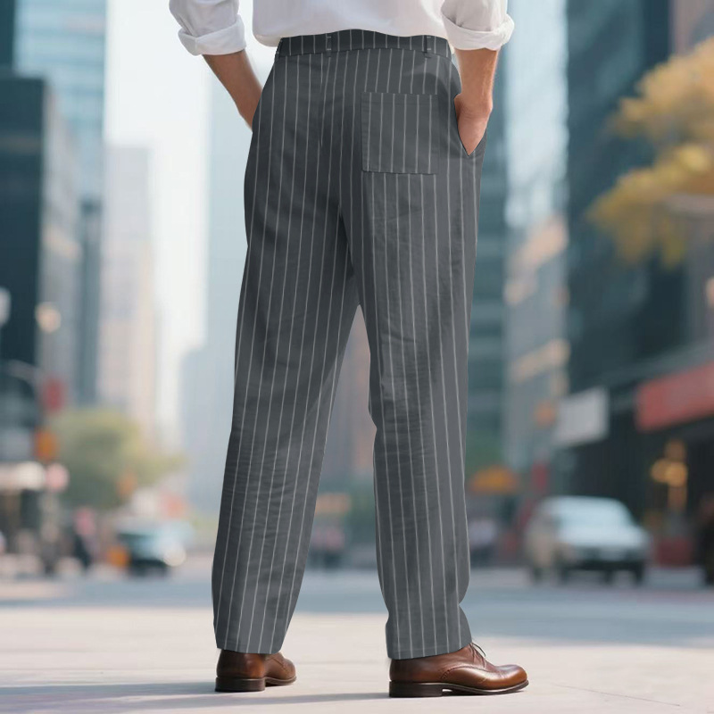Men's pinstripe casual dress pants | Summer vacation loose casual pants