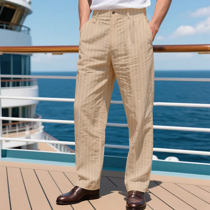 Men's pinstripe casual dress pants | Summer vacation loose casual pants