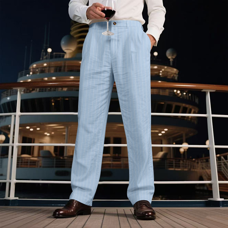 Men's pinstripe casual dress pants | Summer vacation loose casual pants