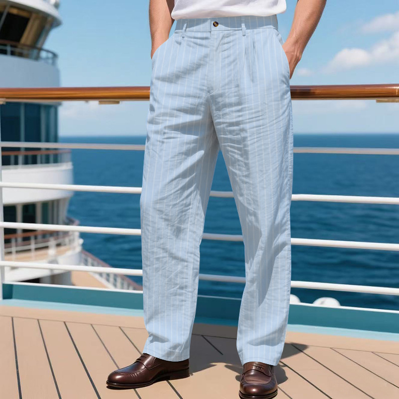 Men's pinstripe casual dress pants | Summer vacation loose casual pants