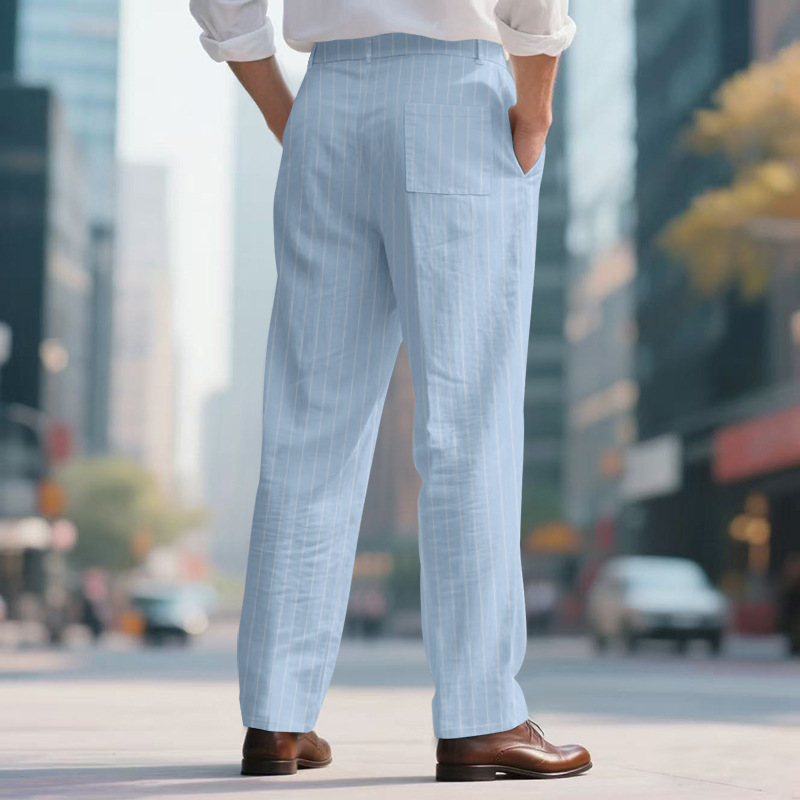 Men's pinstripe casual dress pants | Summer vacation loose casual pants