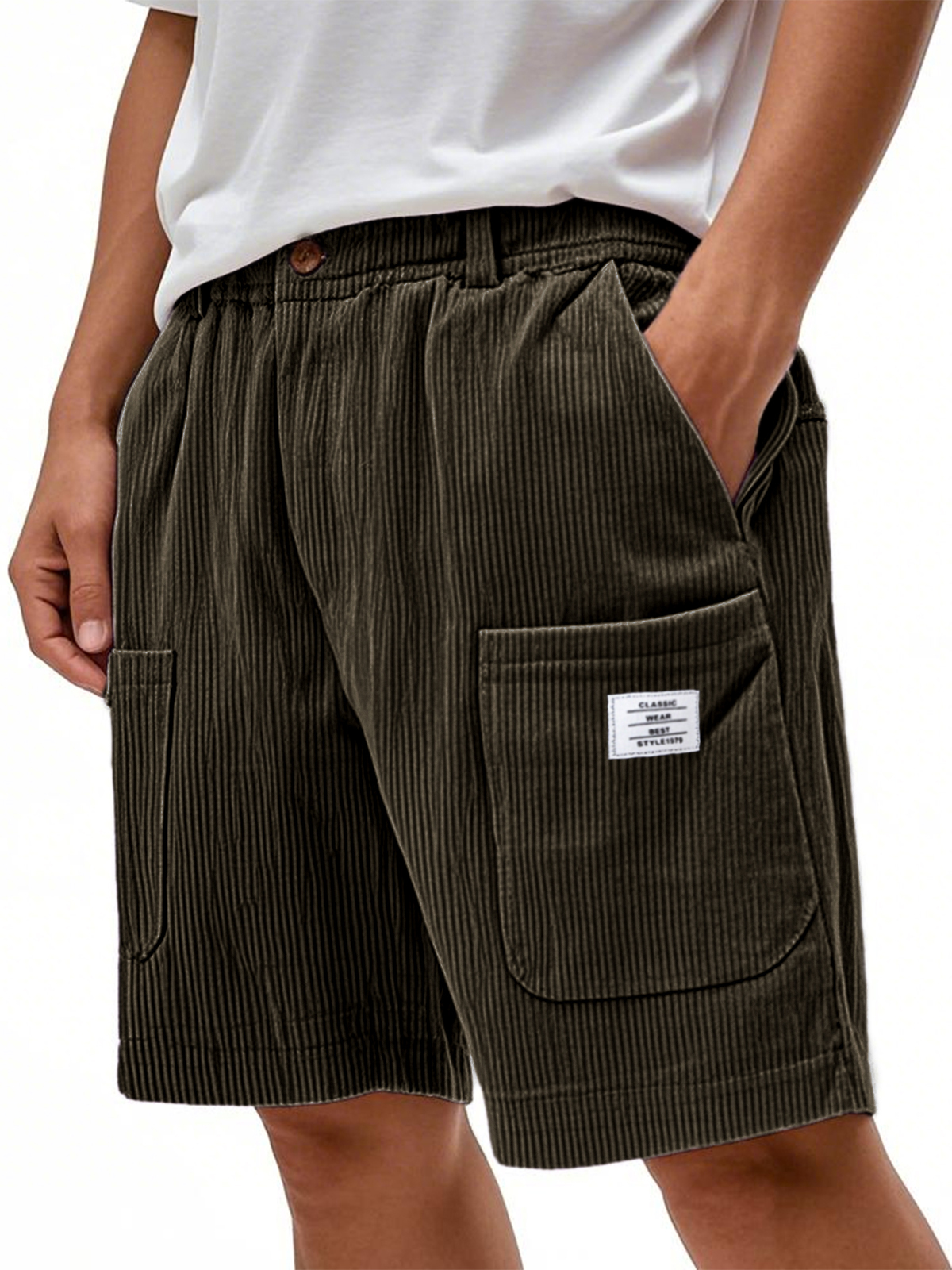 Men's Practical Multi-pocket Stylish Corduroy Simple Embroidered Logo Bermuda Button Shorts-Comfort & Reliable
