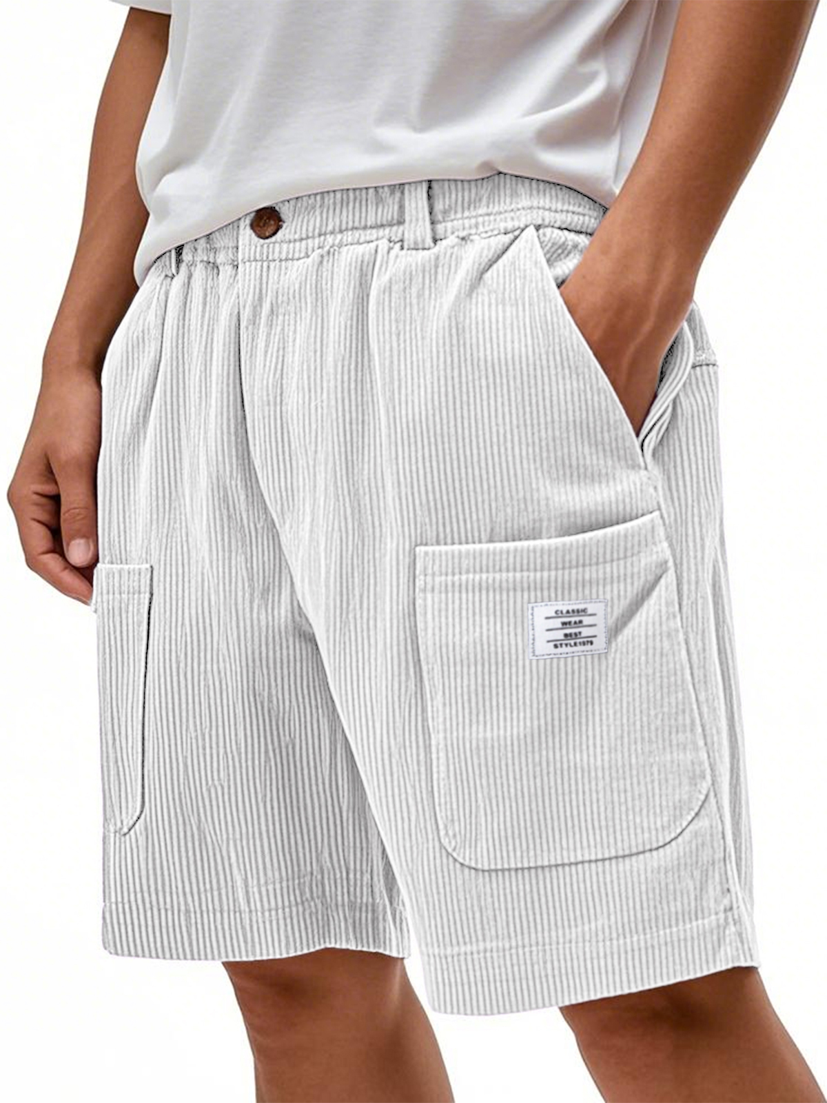 Men's Practical Multi-pocket Stylish Corduroy Simple Embroidered Logo Bermuda Button Shorts-Comfort & Reliable