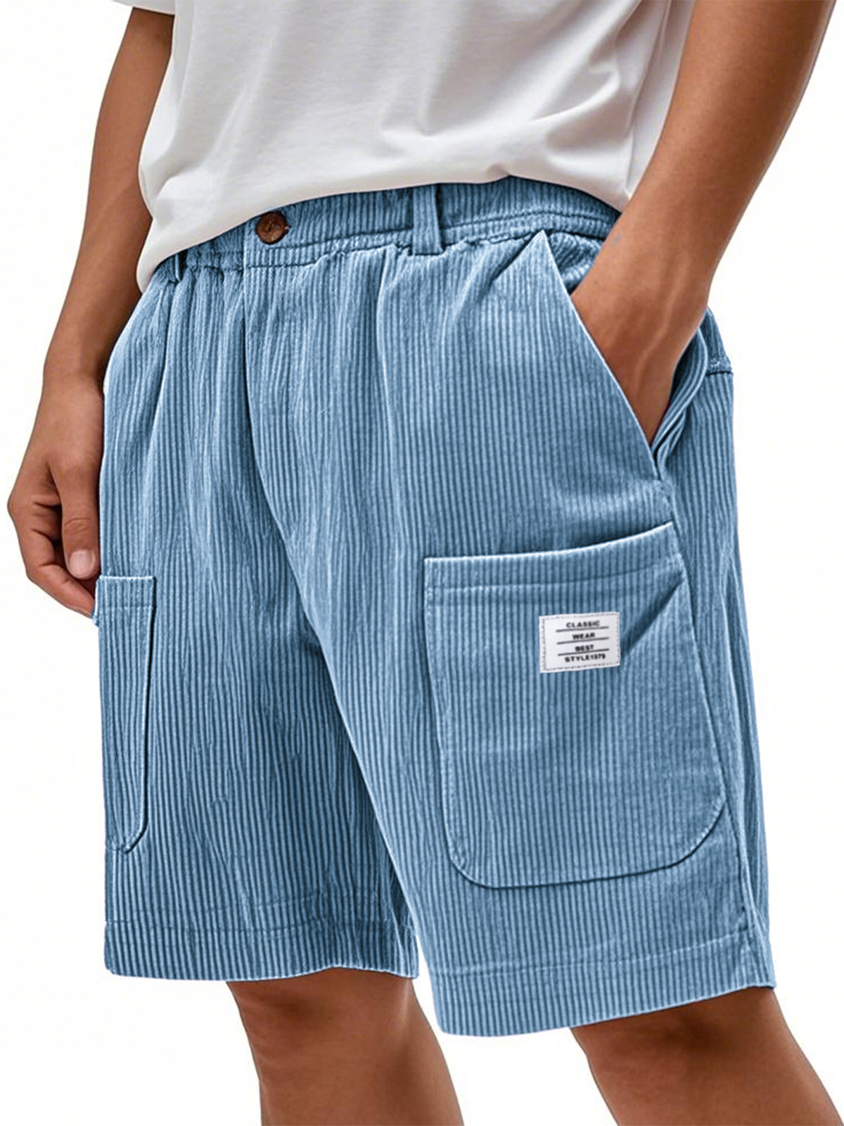 Men's Practical Multi-pocket Stylish Corduroy Simple Embroidered Logo Bermuda Button Shorts-Comfort & Reliable