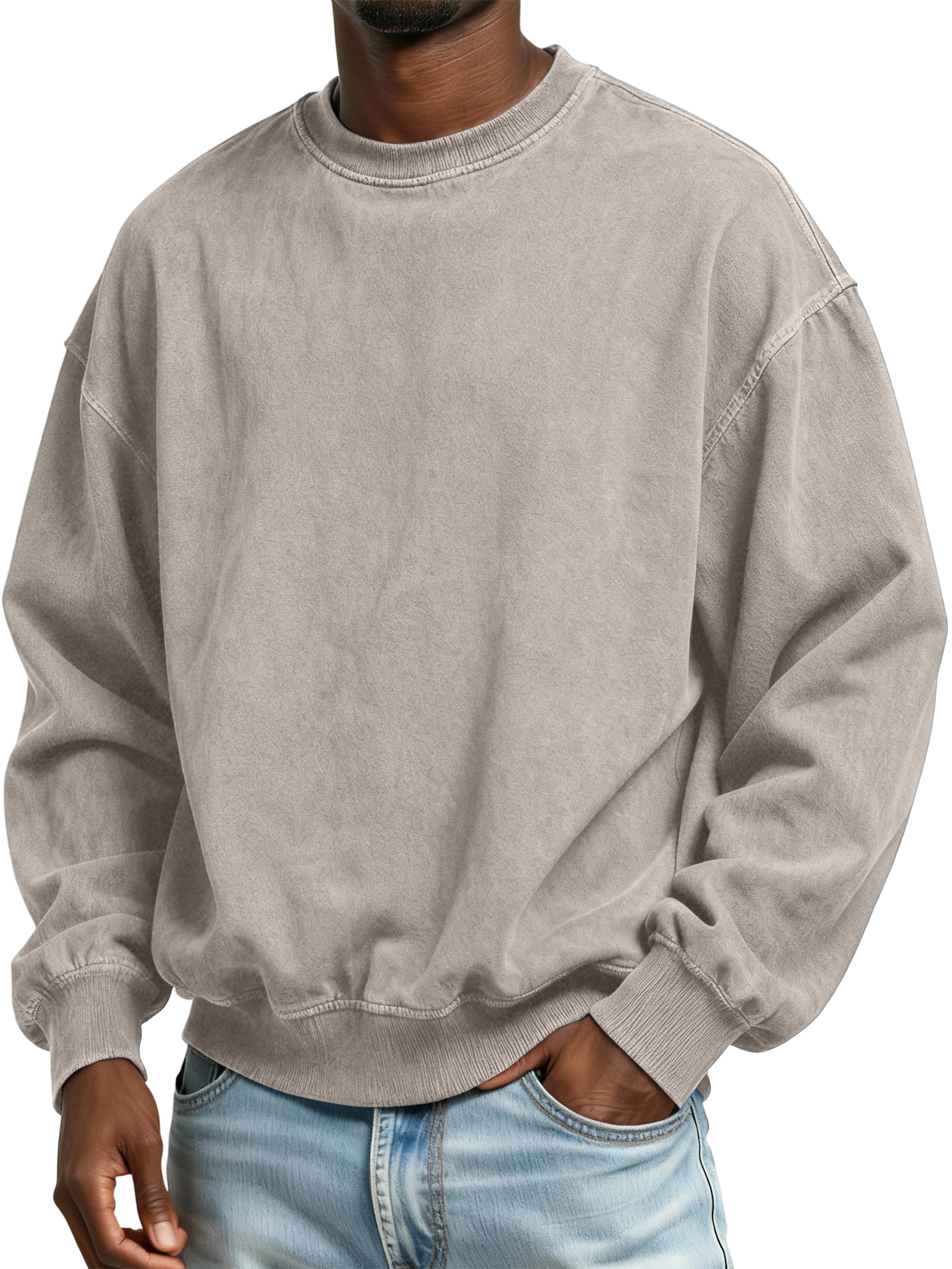Men's Vintage Washed Distressed Batik Cotton Crew Neck Long Sleeve Sweatshirt-Comfort & Reliable