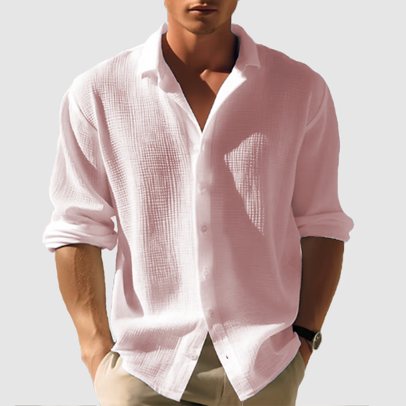 Men's  casual lapel solid color long sleeve button top-Comfort & Reliable