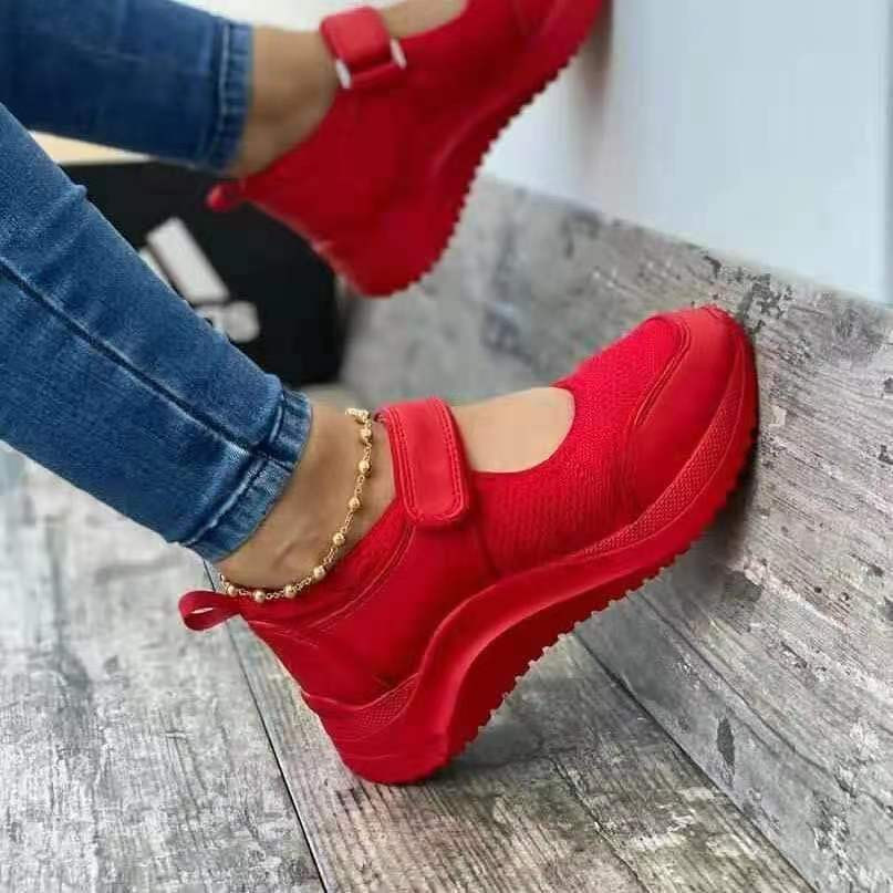 Casual Breathable Velcro Thick-Sole Cutout Mesh Walking Shoes-Comfort & Reliable