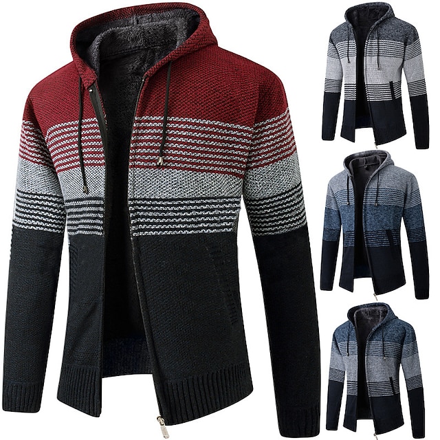 Men's Colorblocked Hooded Warm Cashmere Jacket-Comfort & Reliable
