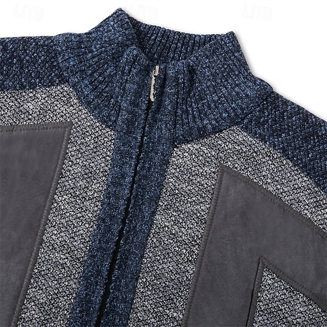 Men's colorblocked stand-up collar warm cashmere jacket-Comfort & Reliable