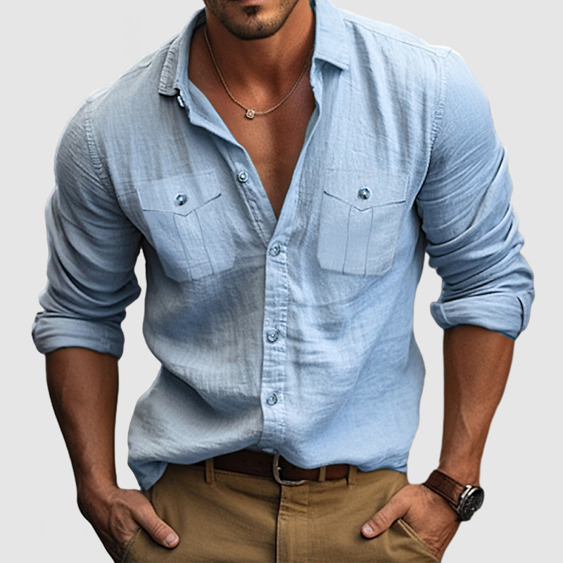 Men's Cotton Linen Pocket Shirt-Comfort & Reliable