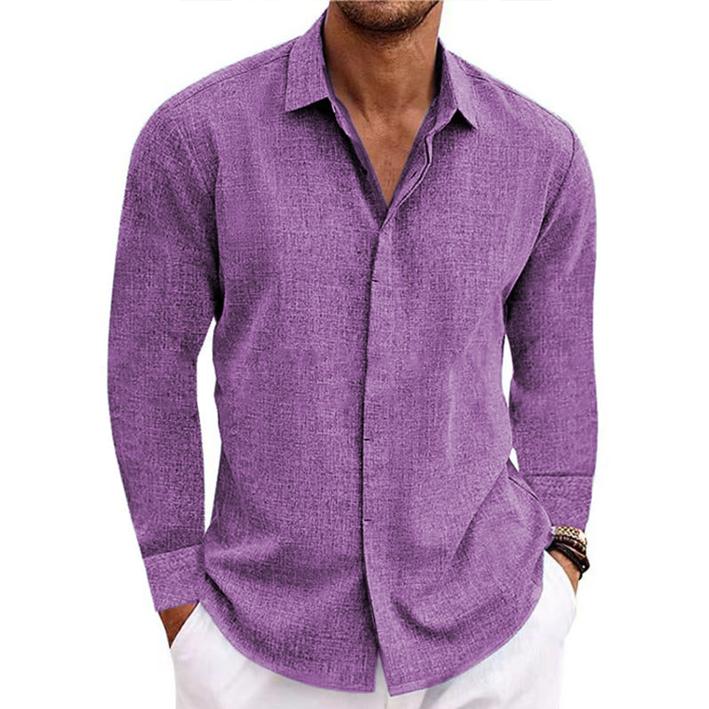 Men's button v-collar casual cotton linen long-sleeved shirt-Comfort & Reliable