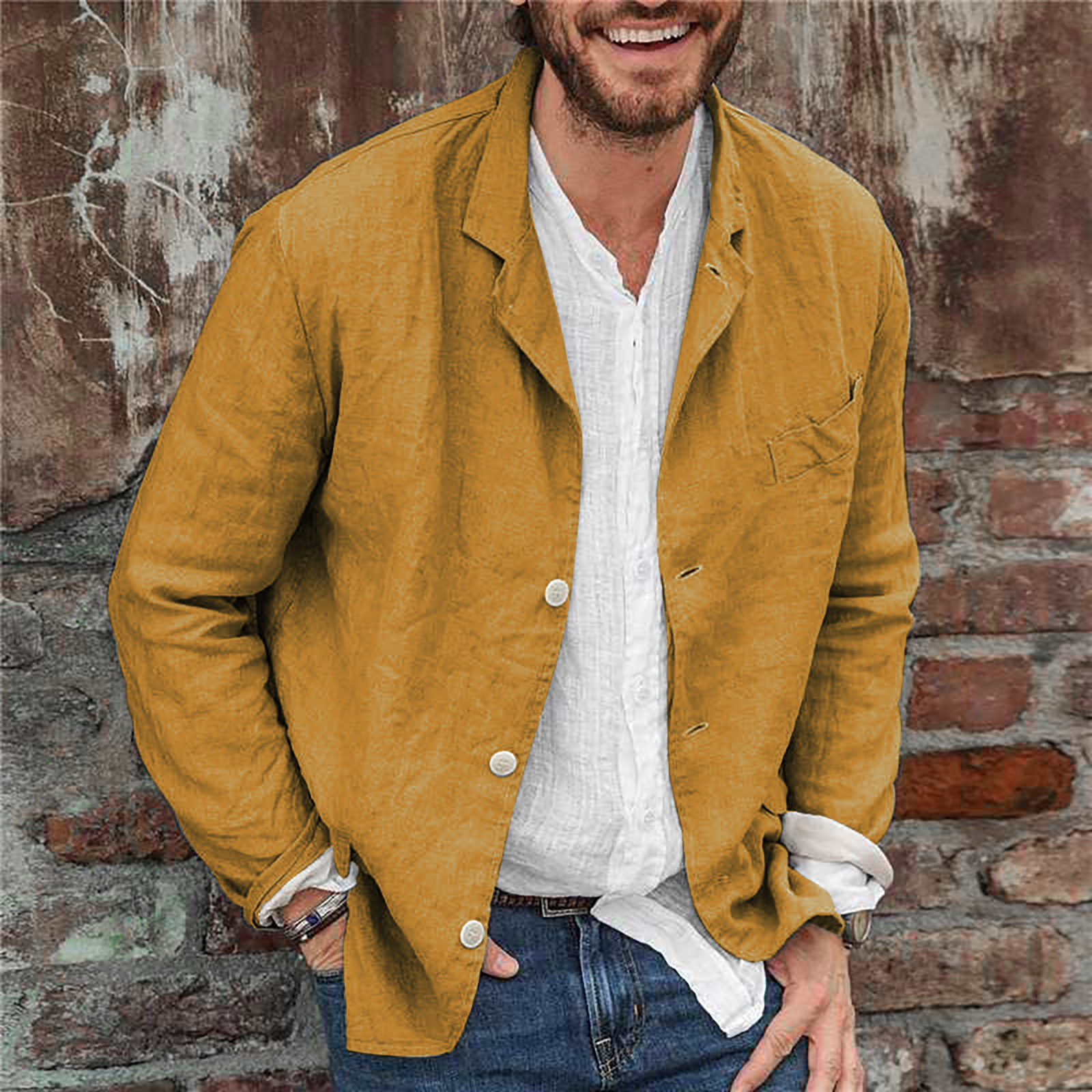 Men's cotton and linen suit jacket casual loose suit jacket-Comfort & Reliable
