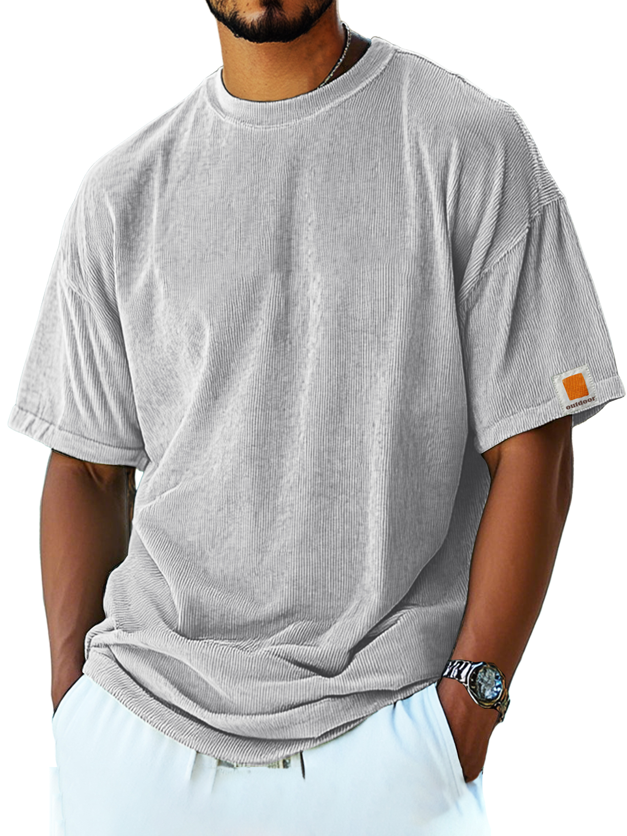 Men's Retro Fashion Corduroy Simple Short-sleeved T-shirt