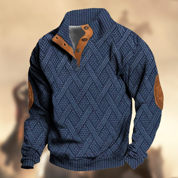 Men's Casual Retro Western Knitt Prints Stand Collar Button Sweatshirt-Comfort & Reliable