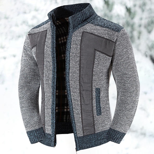 Men's colorblocked stand-up collar warm cashmere jacket-Comfort & Reliable