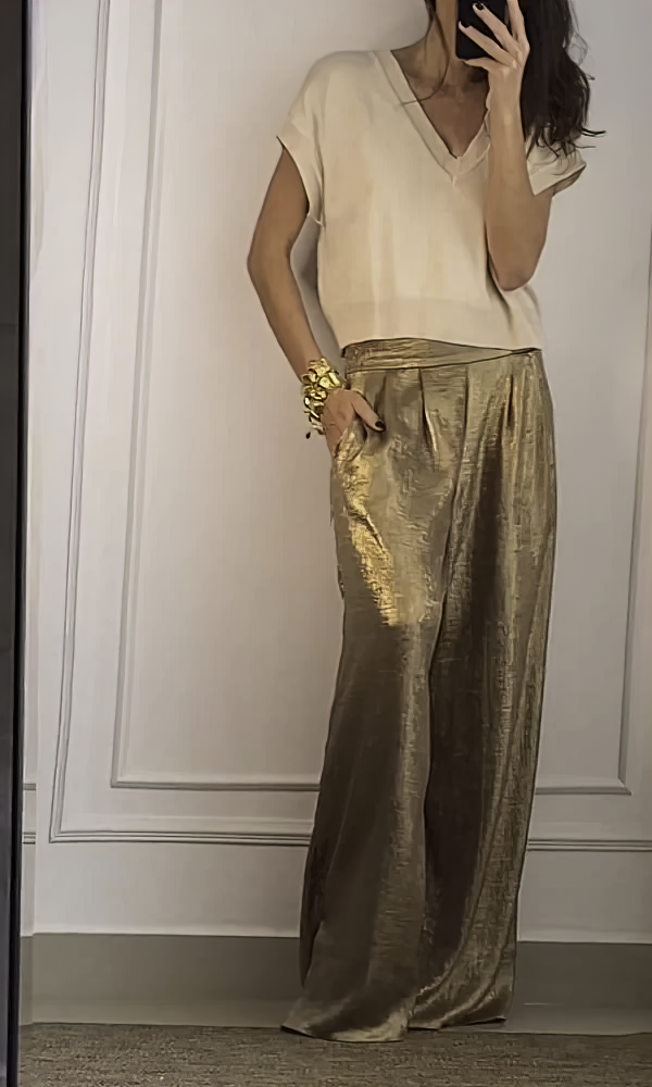 Women's Smooth Satin Half-sleeved Top and Pant Suit Two-piece-Comfort & Reliable