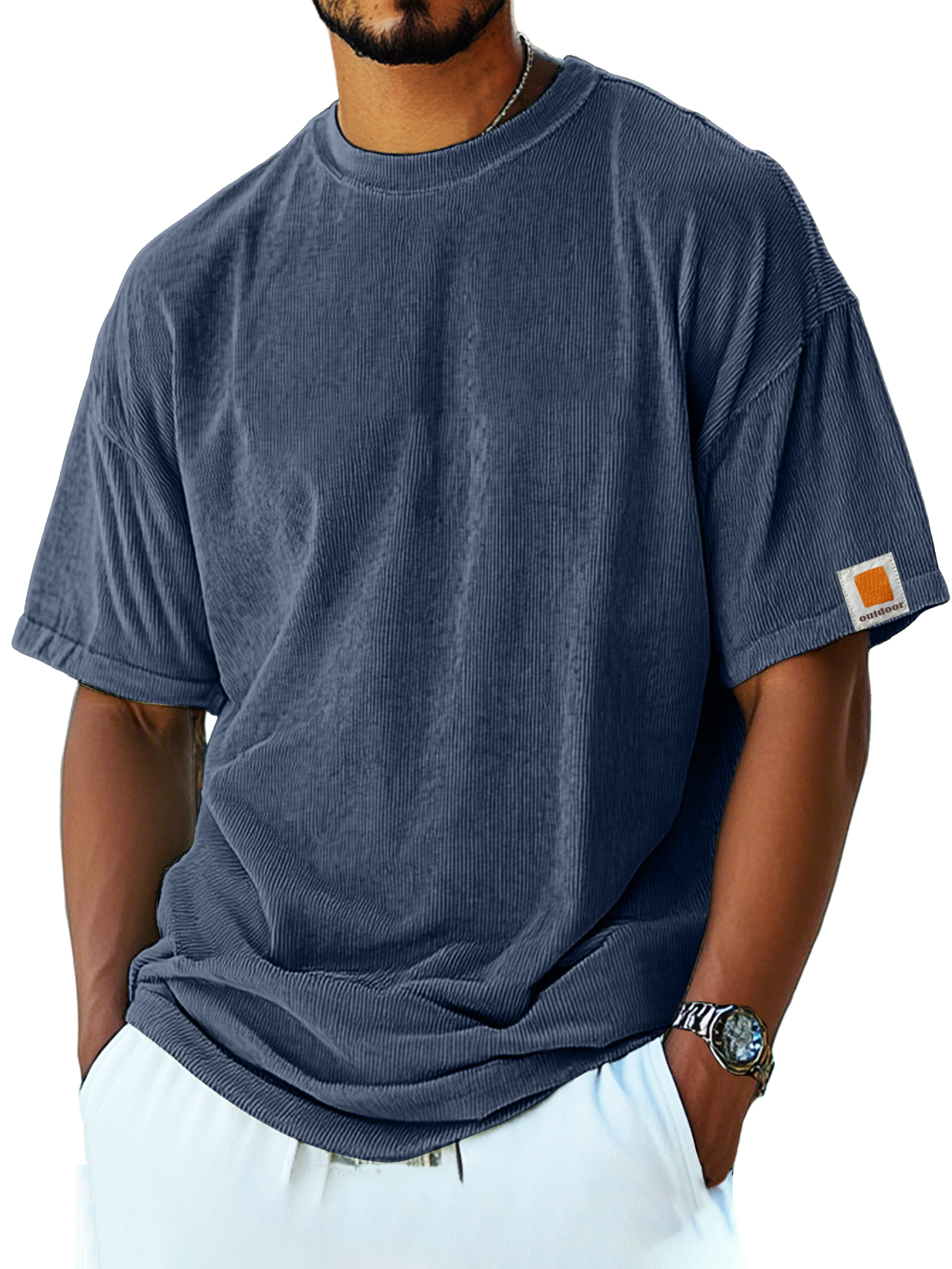 Men's Retro Fashion Corduroy Simple Short-sleeved T-shirt